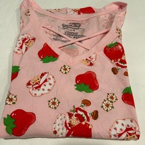 Strawberry Shortcake Womens V Neck Cross Cross T-Shirt  Classic Top Size L